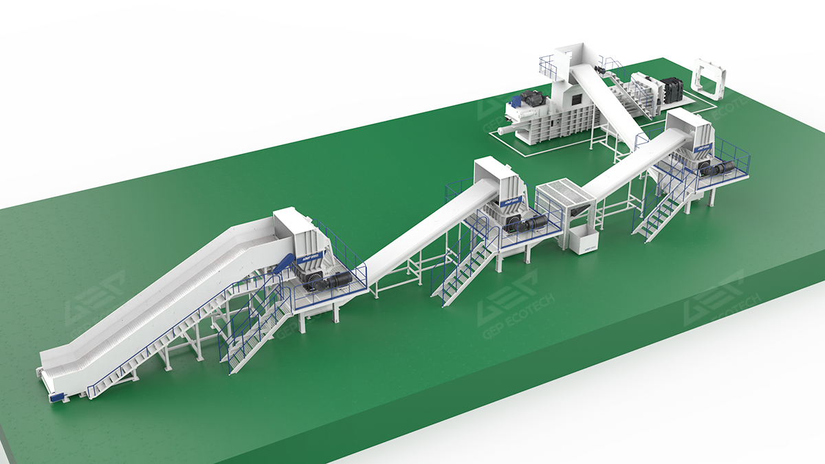 三級(jí)雙軸破碎RDF生產(chǎn)工藝示意圖